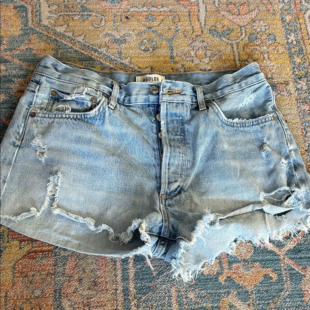 Agolde Women's Frayed Jean Shorts - Light Blue